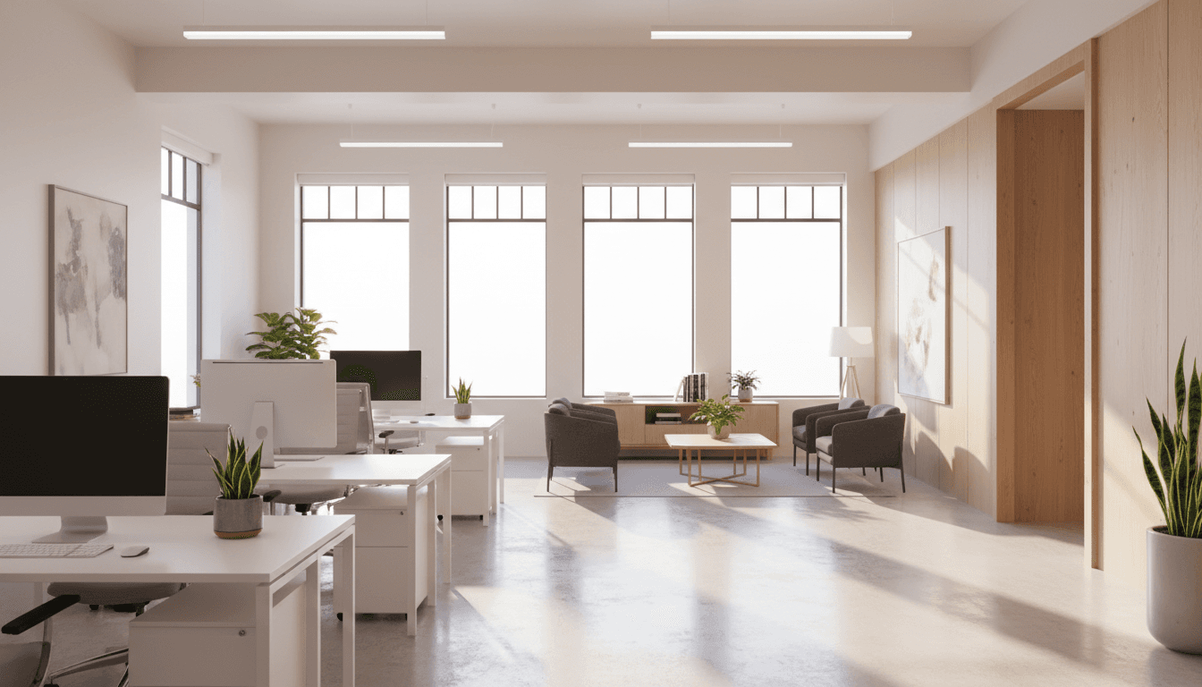 Clean, well-maintained commercial office space with natural lighting